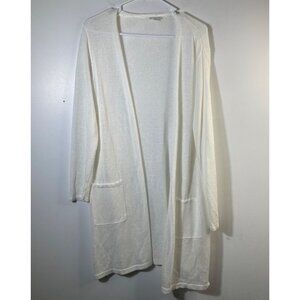 Womens J Jill Linen Blend Open Knit Cardigan 3/4 Sleeve Pockets L White
